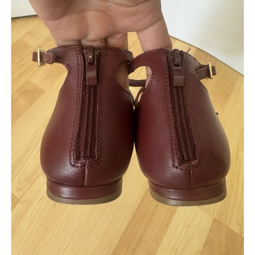 Quince Italian Leather Strappy Ballet Flat Shoes Size 7 Merlot